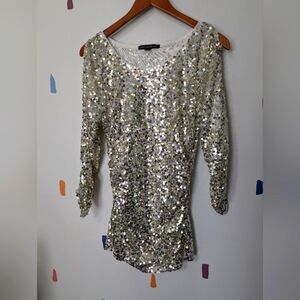 Boston Proper Sequin Cold Shoulder Mini Dress